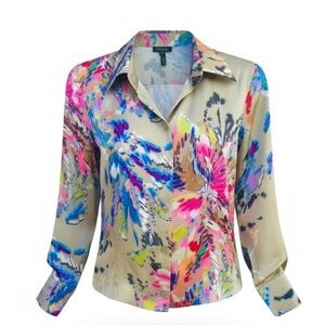 Escada Silk Women's Vibrant Floral Button Down Shirt Blouse 36
